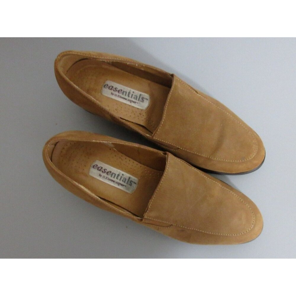 Etienne Aigner Loafer Shoes 8M Tan Brown Suede Uppers Zest Almond Toe 2" Heels